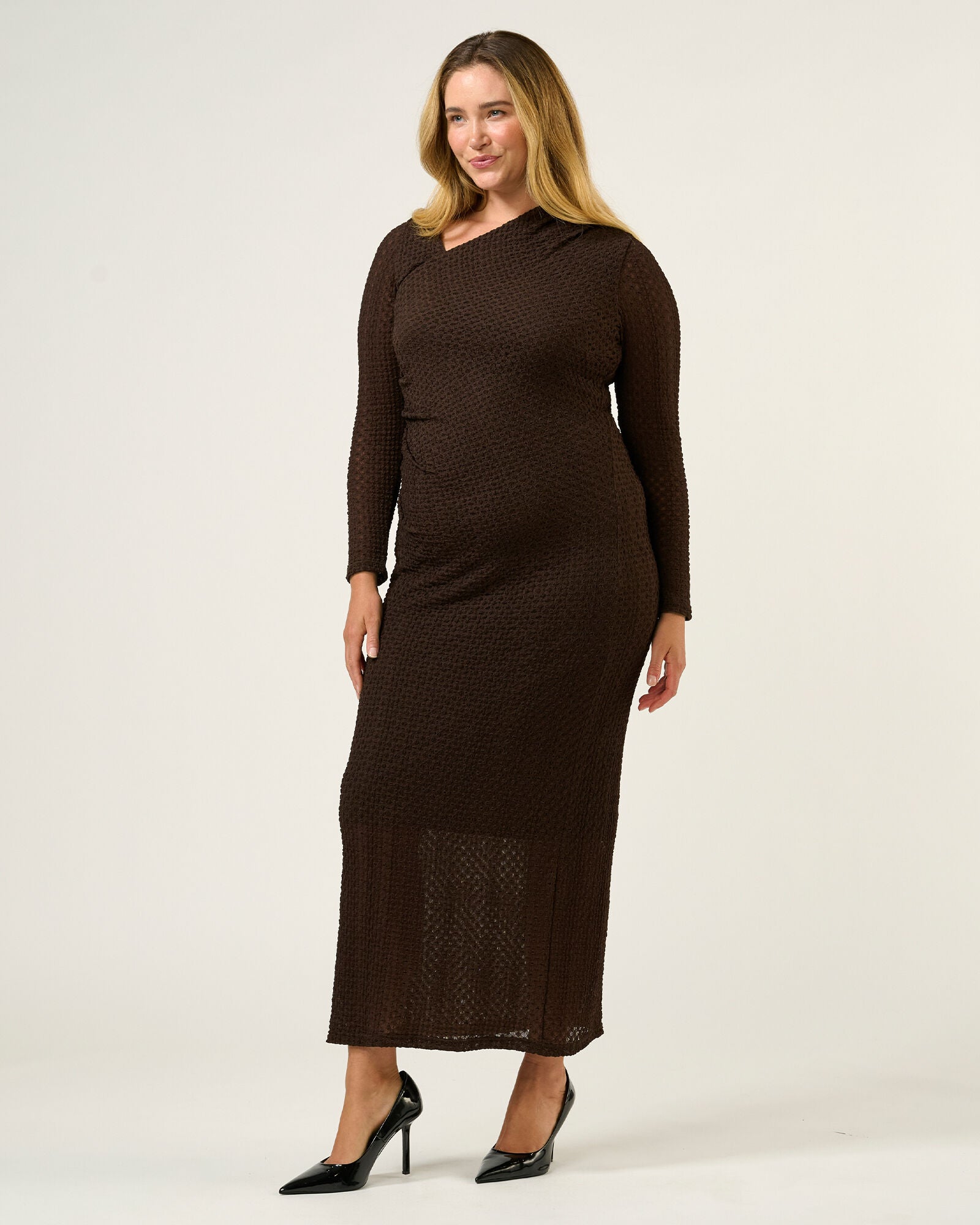 Naomi Textured Mesh Dress, Espresso / Brown, alternate image number 1