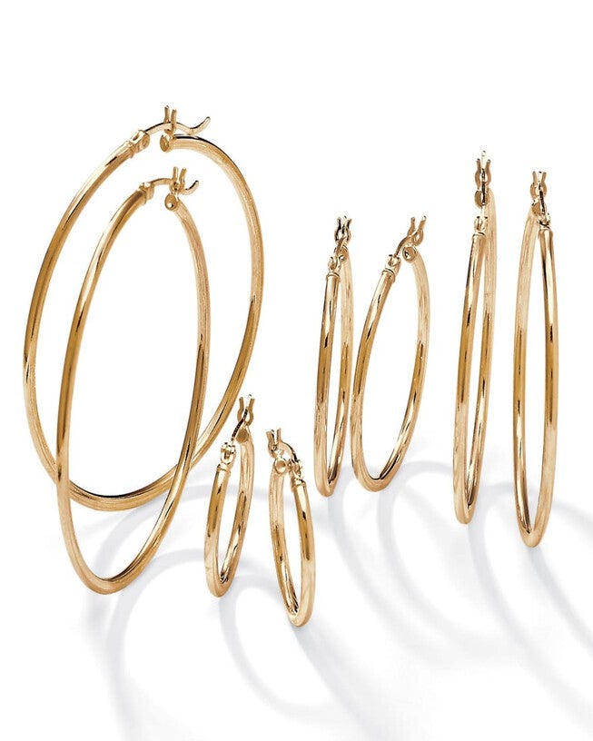 4-Pair Set Gold-Plated Sterling Silver Polished Hoop Earrings, Yellow / Yellow, hi-res image number 0