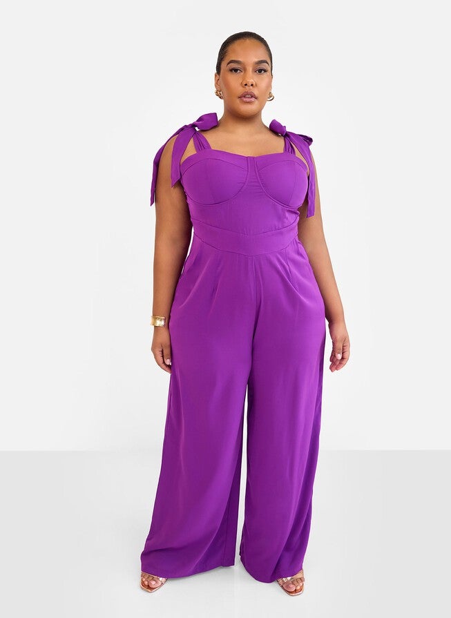 SELMA TIE STRAP CORSET WIDE LEG JUMPSUIT - PURPLE, Purple / Purple, hi-res image number 0