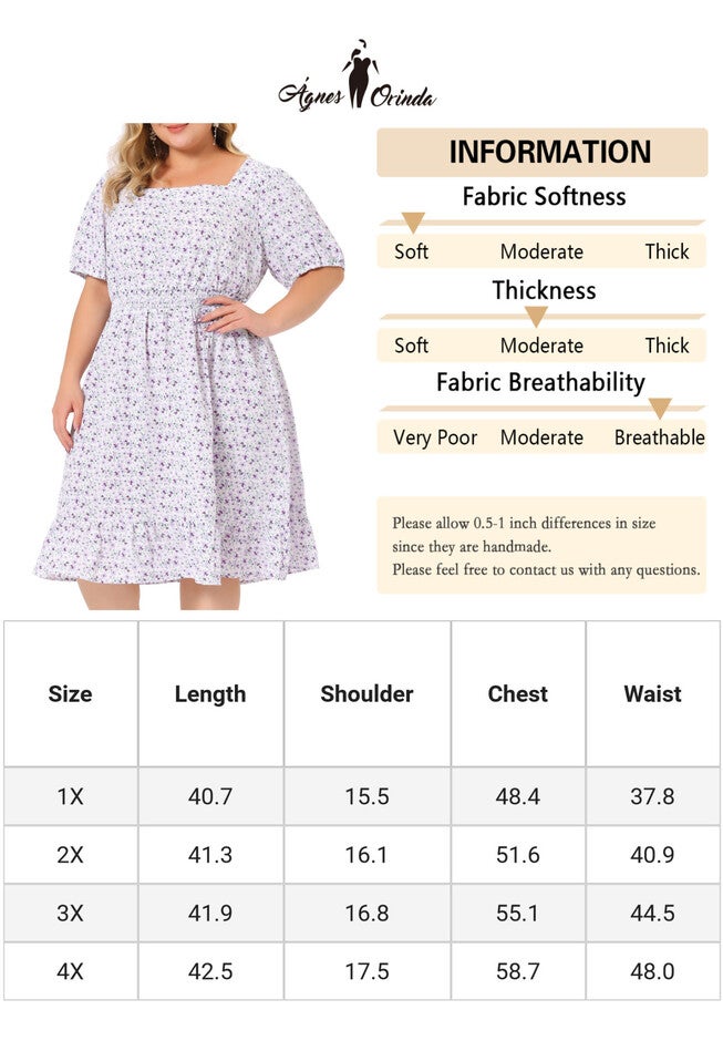 SHORT SLEEVE SQUARE NECK ELASTIC WAIST FLORAL DRESS, Purple / Purple, alternate image number 4