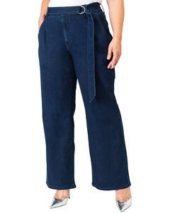Zahra Plus Size Belted Wide Leg  Denim Trouser Jeans