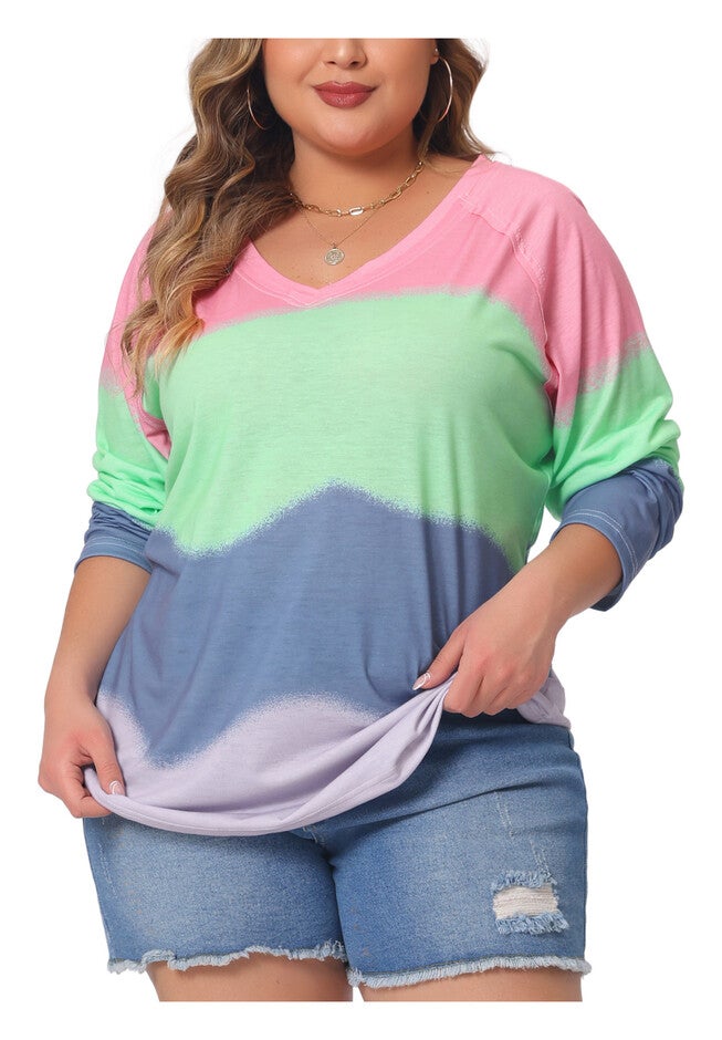 Casual Summer V Neck Tie Dye T-Shirt, Pink / Pink, alternate image number 2