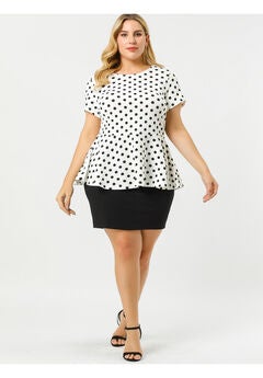 Casual Short Sleeve Polka Dots Peplum Tops Shirts