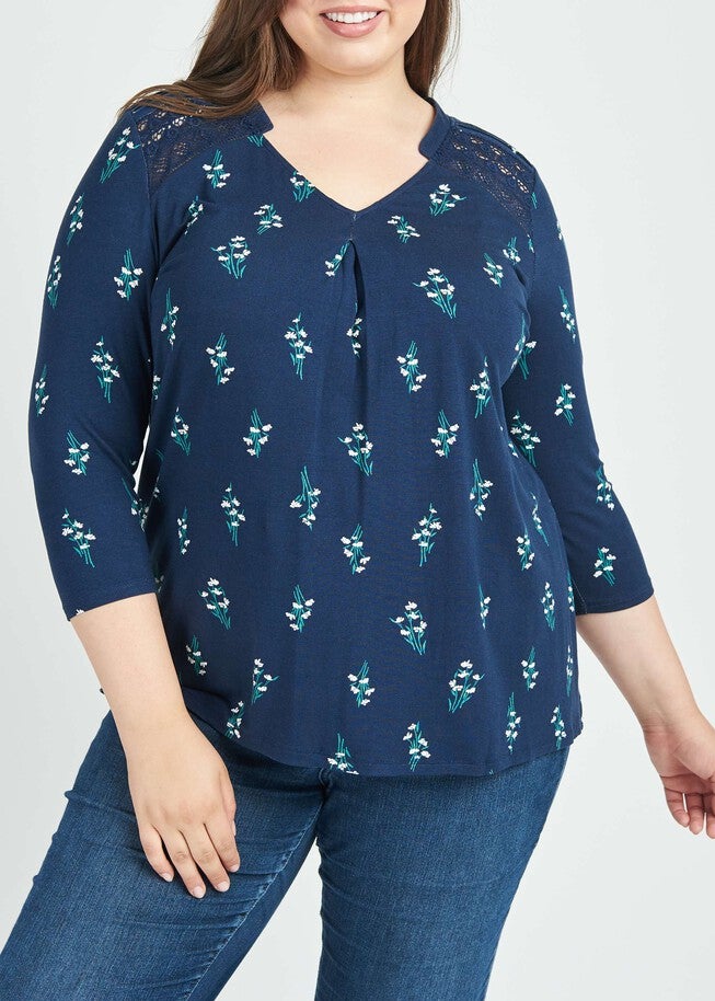 Deborah 3/4 Sleeve Pleated Top, I343 INDIGO / Navy, hi-res image number null