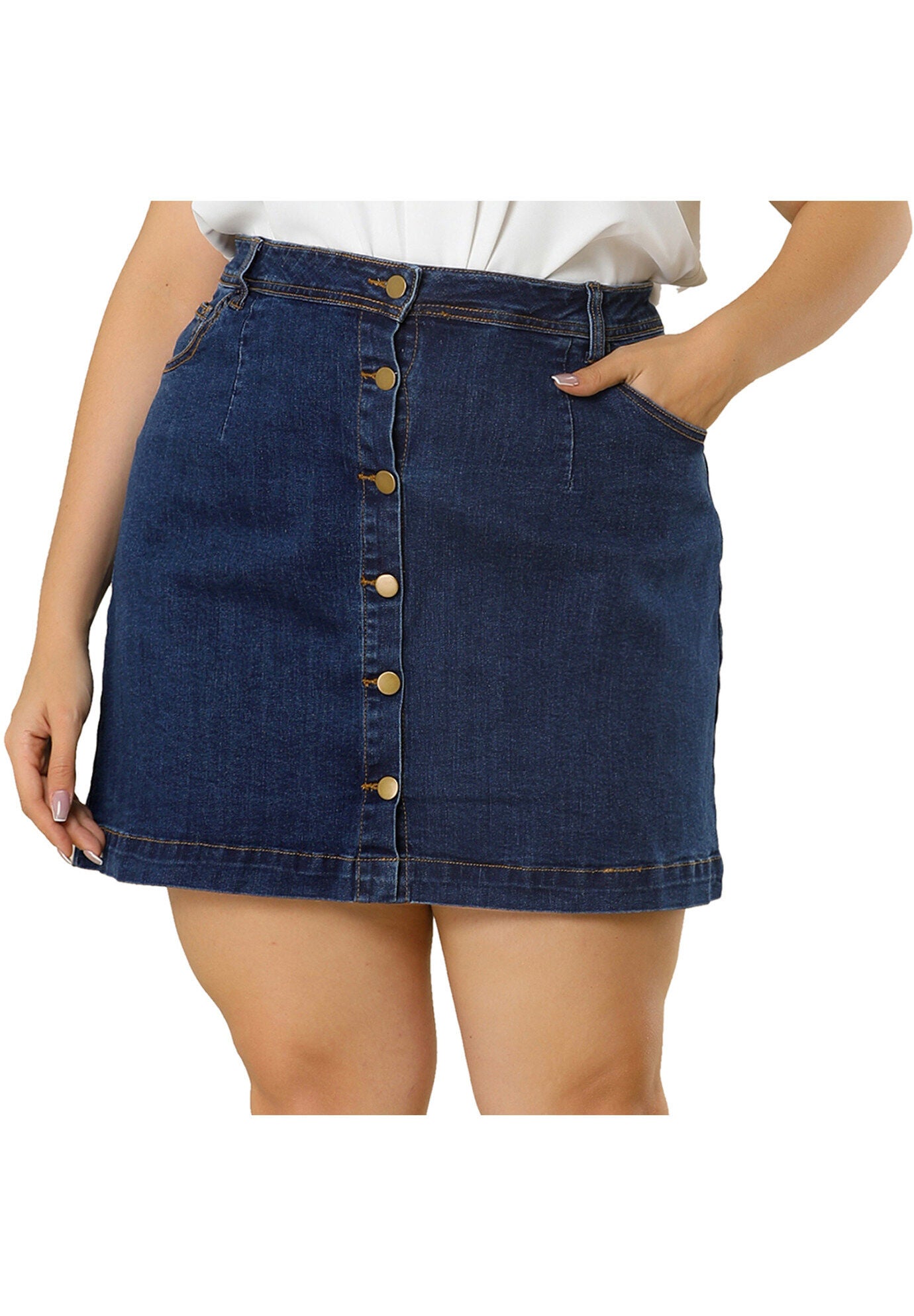 BUTTON SIDE POCKET A LINE JEAN MINI DENIM SKIRT, Blue / Light Blue, alternate image number 2