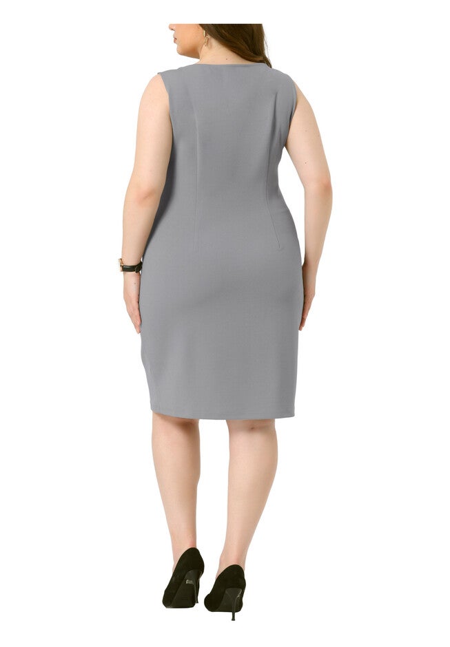 SLEEVELESS BOAT NECK STRAIGHT PENCIL SHEATH DRESS, Gray / Cool Gray, hi-res image number 0