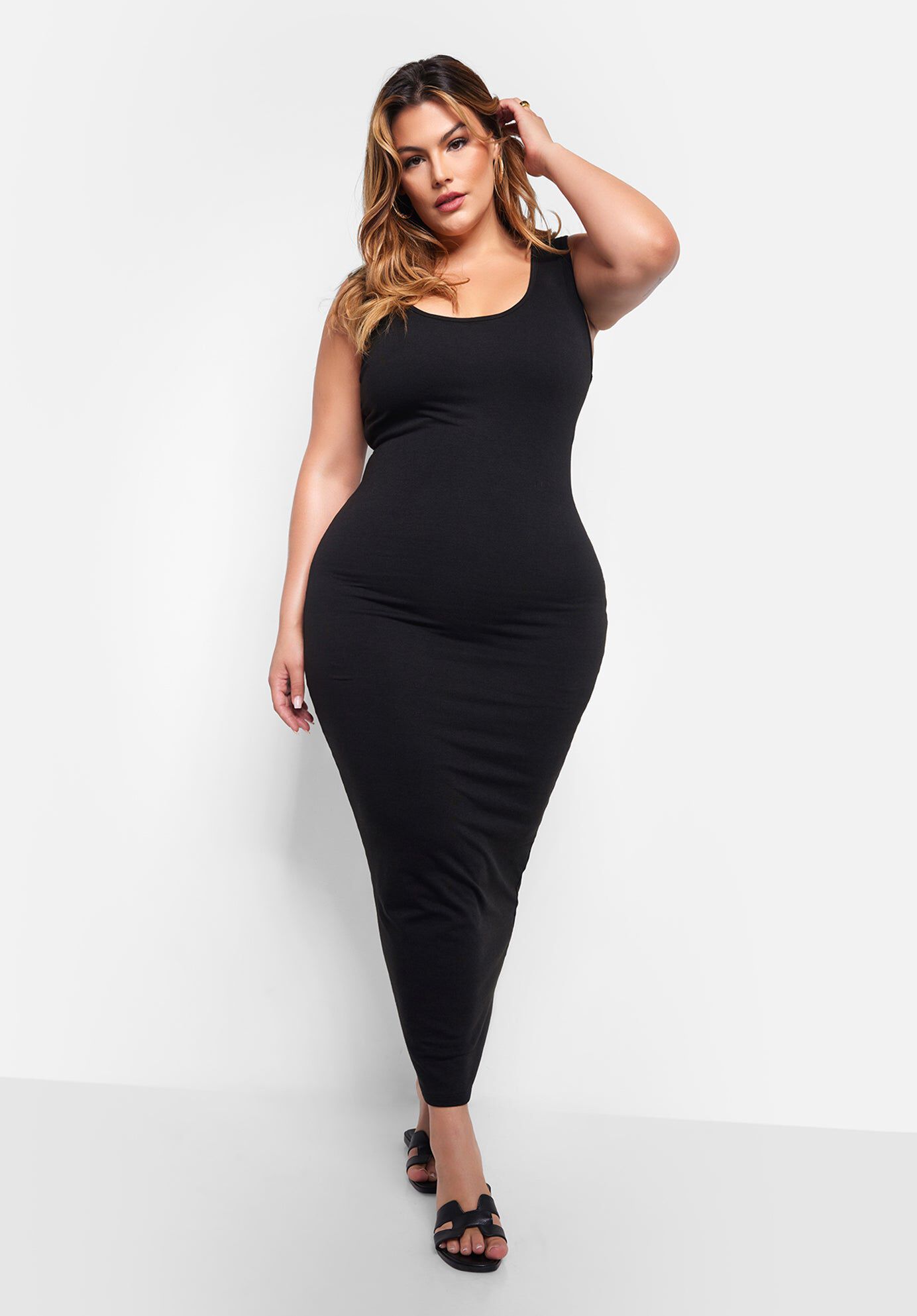 Essential Tank Maxi Bodycon Dress, Black / Black, alternate image number 1