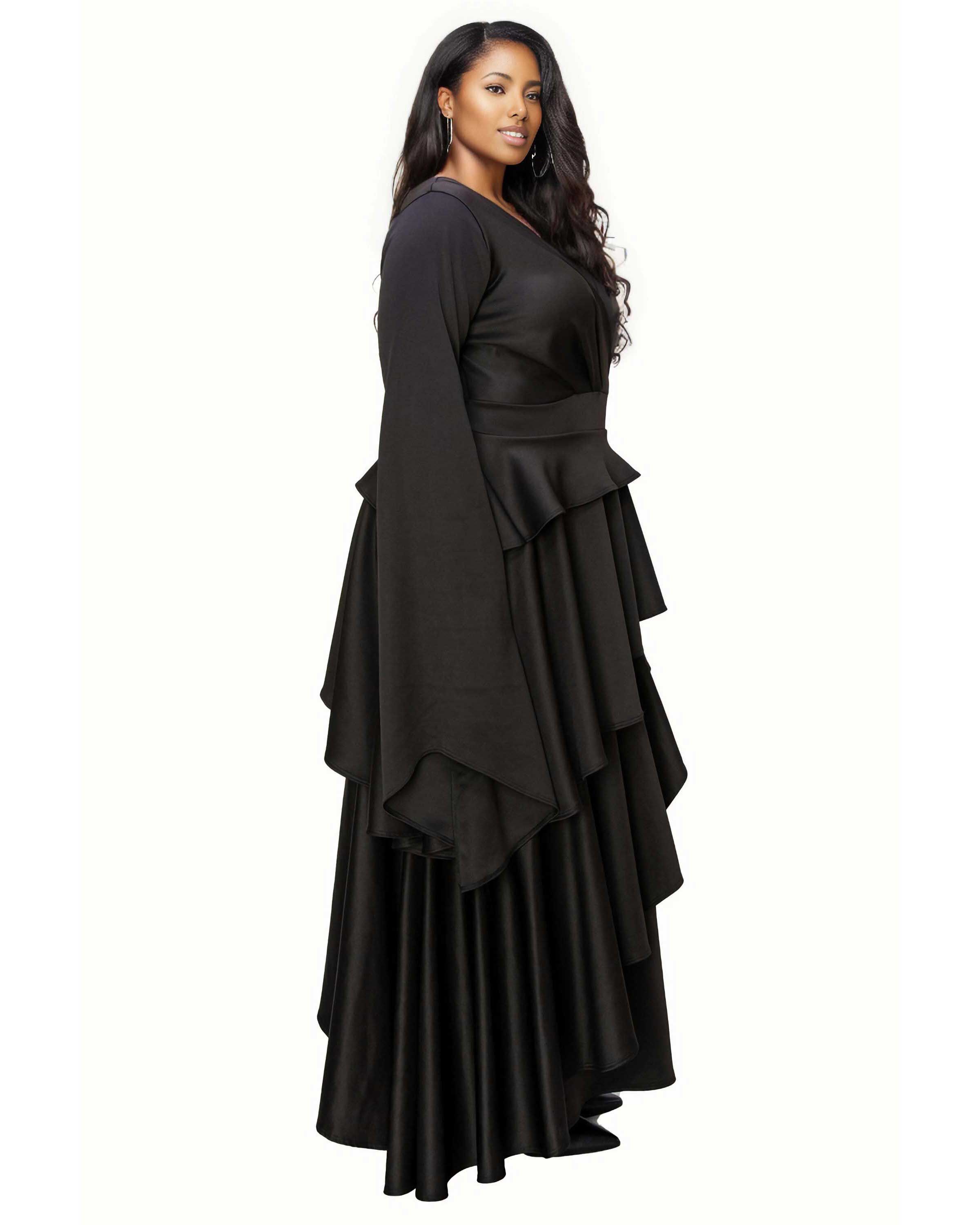 ZETA RUFFLED DRAMA DRESS, Black / Black, alternate image number 1