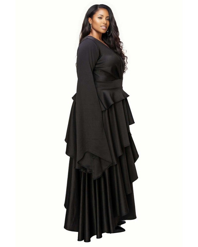 ZETA RUFFLED DRAMA DRESS, Black / Black, alternate image number 1