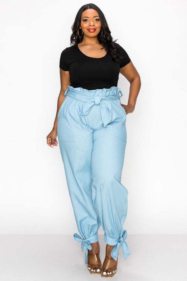 EVE PAPERBAG PANTS, Light Blue / Light Blue, alternate image number 2