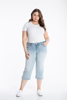 Slink Jeans Womens Mid Rise Straight Crop Jeans With Slit