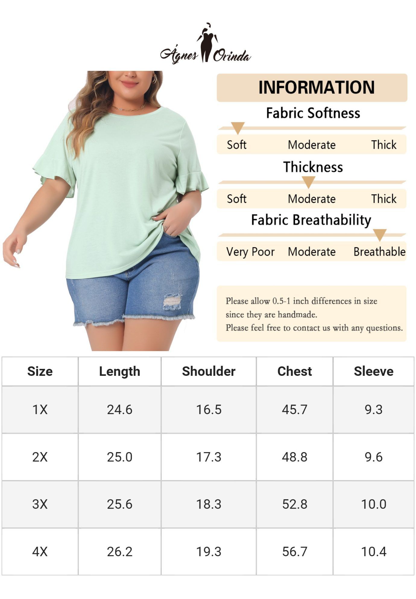 PLAIN CREW NECK RUFFLE SHORT SLEEVE TEE TOP, Mint Green / Light Green, alternate image number 4