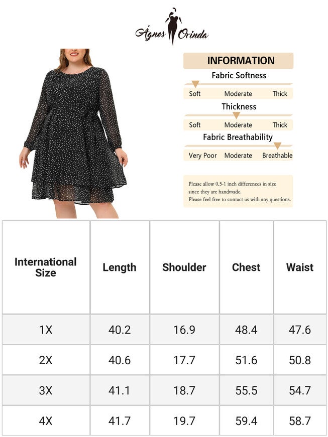 Chiffon Polka Dots Tie Waist Long Sleeve Dress, Black / Black, alternate image number 4