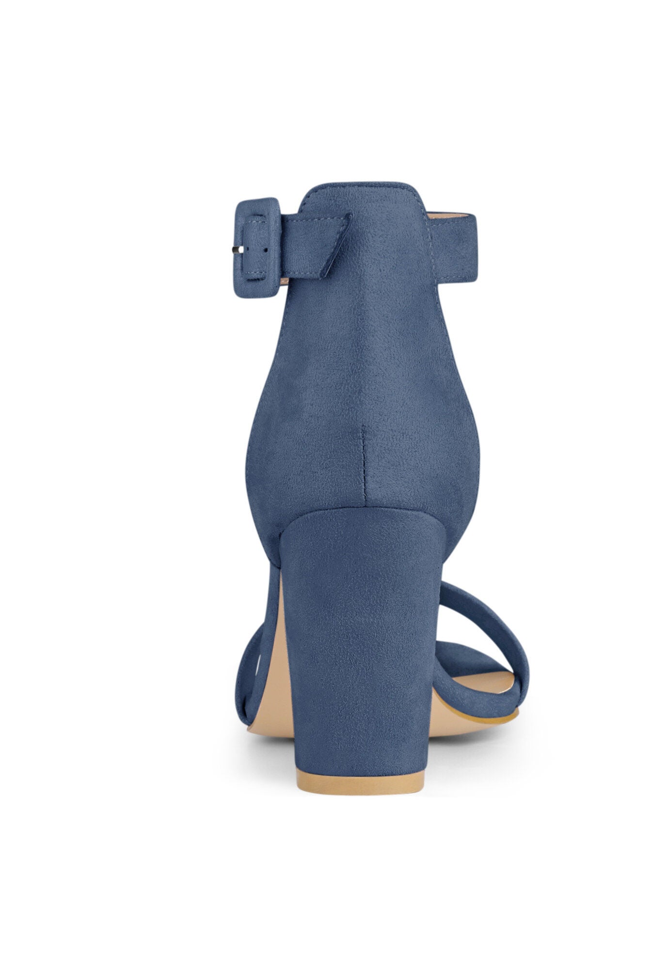Open Toe Ankle Buckle Strap Block High Heel Sandals, Haze Blue / Dusty Blue, alternate image number 2