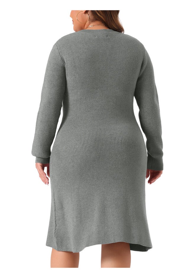 Crew Neck Long Sleeve Knit Pullover Sweater Dress, Gray / Cool Gray, alternate image number 3