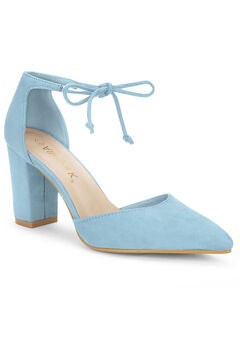 Ankle Tie Chunky Heel Pointed Toe Dress Pumps