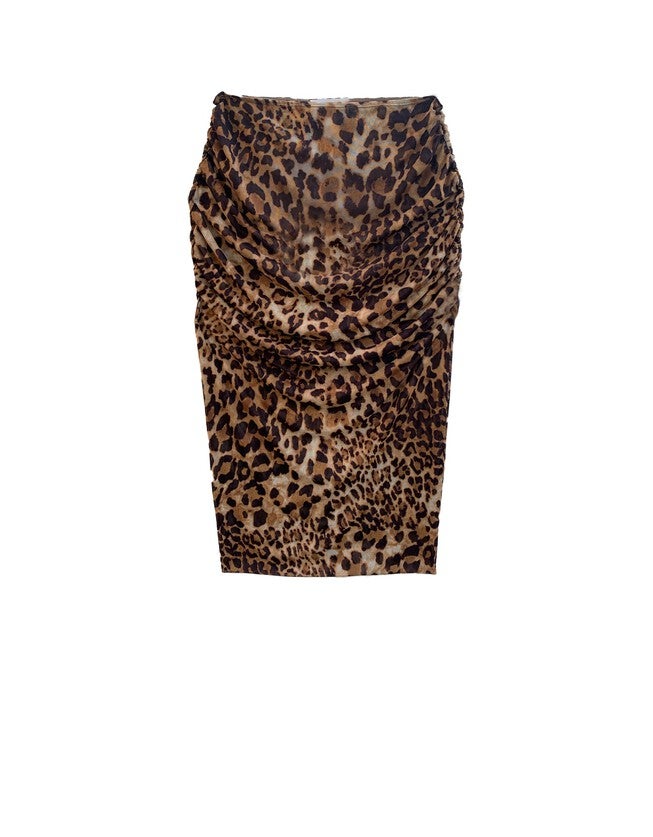 DEANA RUCHED LEOPARD MESH SKIRT, Leopard / Brown, hi-res image number null