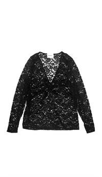 OLIVIA STRETCH LACE RUCHED DEEP V-NECK TOP