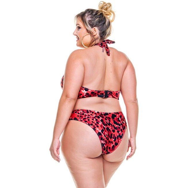 Plus Size Savana Print Crop Top With Cleavage Hole, Savanna / Red, alternate image number null