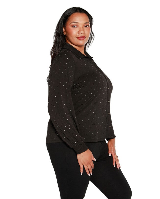 Plus Size Embellished Cap-Sleeve Knit Top, , alternate image number null