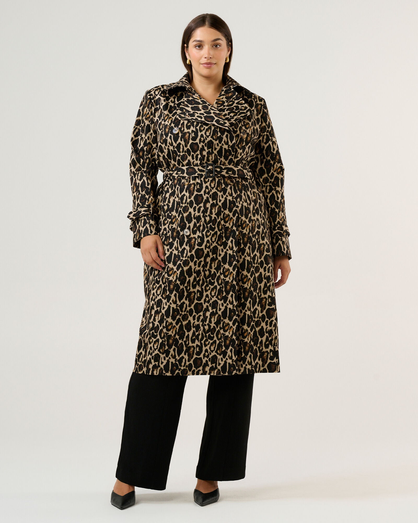 Shari Leopard Double Breasted Trench, Leopard / Brown, hi-res image number 0