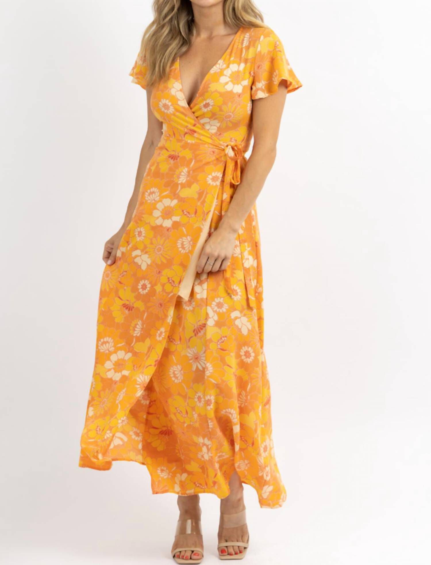 HONEY RUST WRAP MAXI DRESS IN YELLOW, Yellow / Yellow, hi-res image number 0