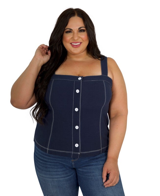 Linen Button Front Top, Navy / Navy, alternate image number null