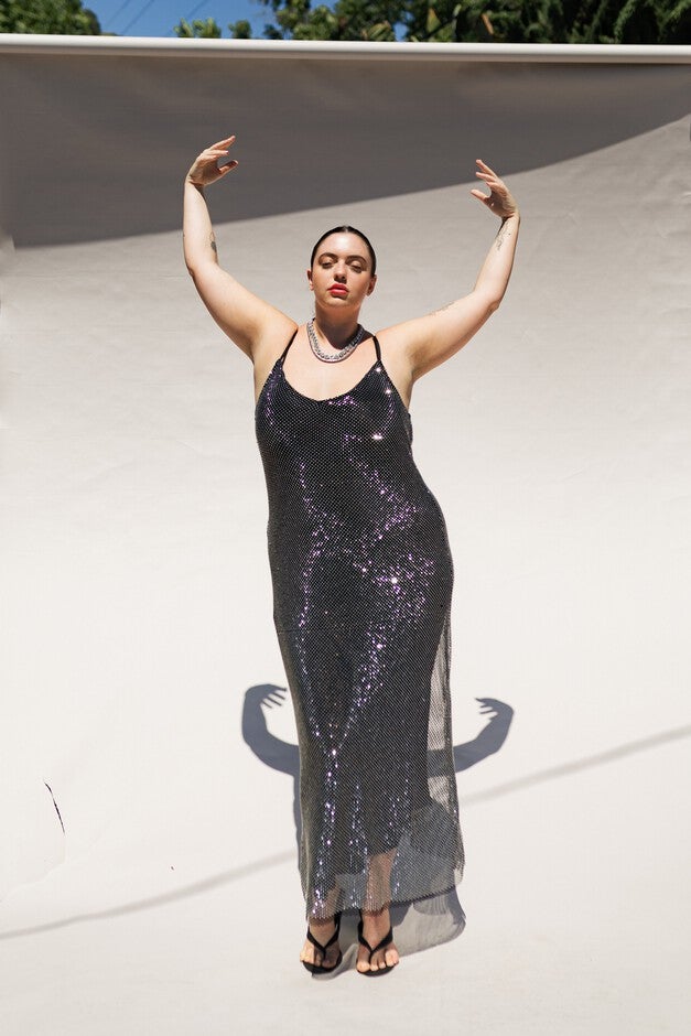 The Crystal Stone Mesh Dress- Hematite, , alternate image number 7