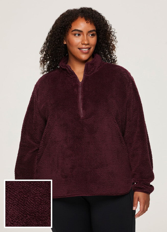 Dylan 1/4 Zip Sherpa Pullover, Dark Red / Burgundy, hi-res image number null