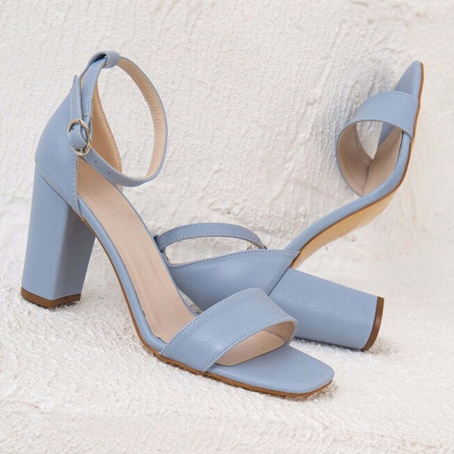 JESS - BABY BLUE OPEN TOE BLOCK HEELS, BLUE / Light Blue, alternate image number 2