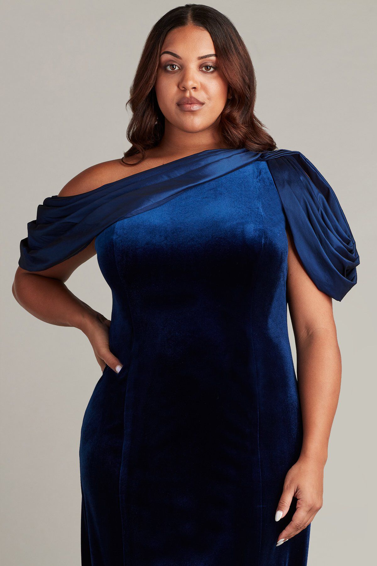 Copley Shoulder Drape Velvet Gown - PLUS SIZE, NAVY / see-description, alternate image number 3
