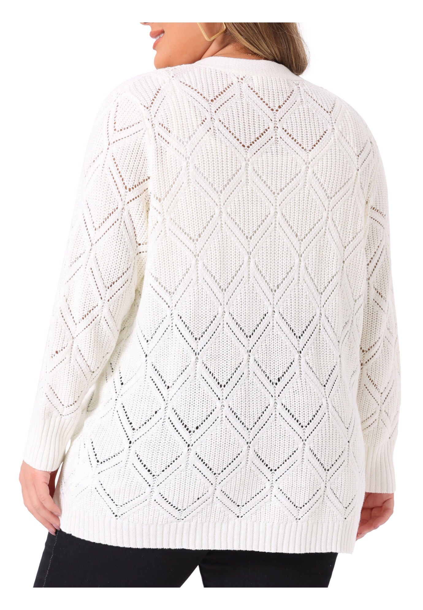Fall Winter Long Sleeve with Pockets Knit Cardigans, White / White, alternate image number 3
