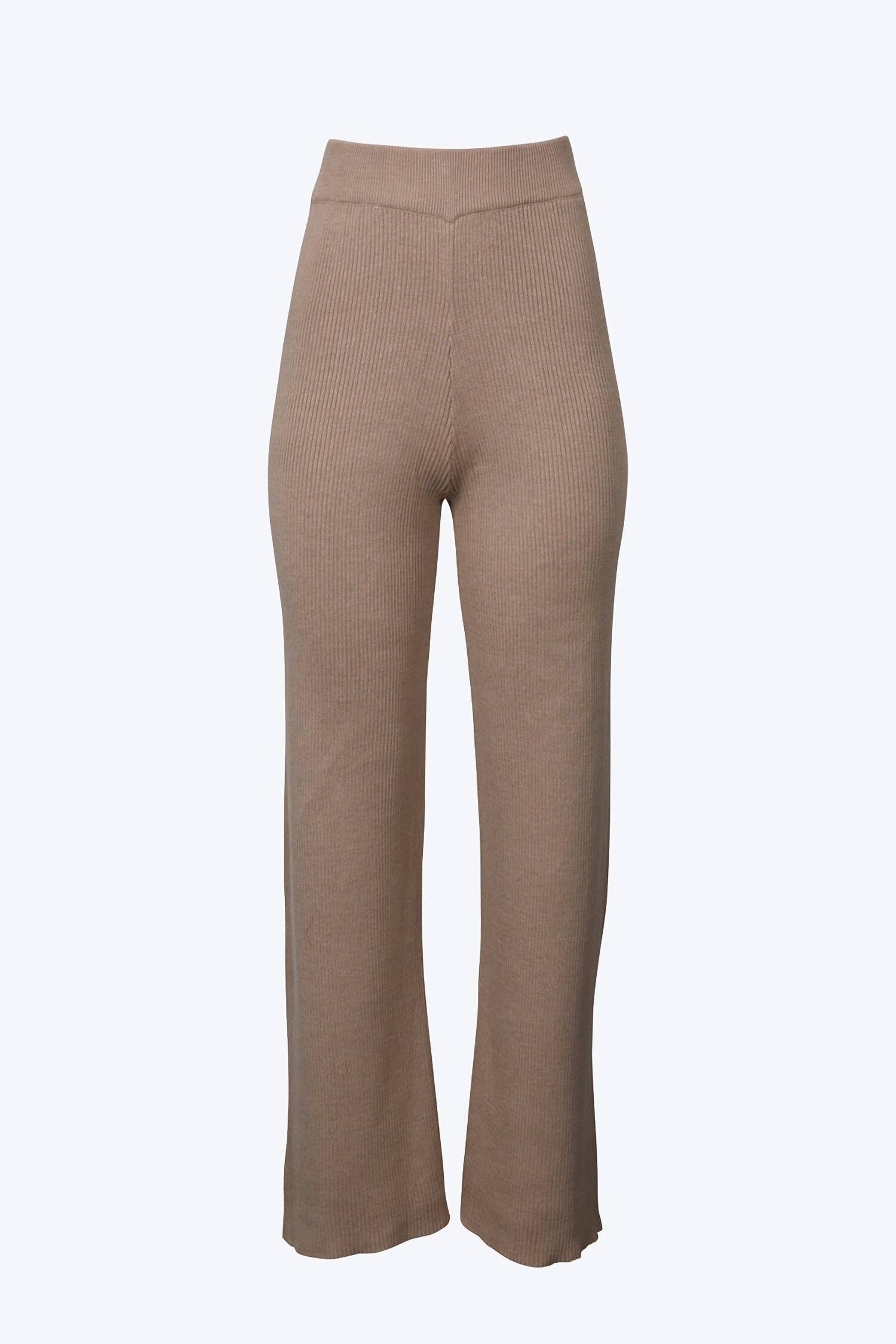 RIBBED-KNIT STRAIGHT-LEG PANTS IN BEIGE, Beige / Beige, alternate image number 1