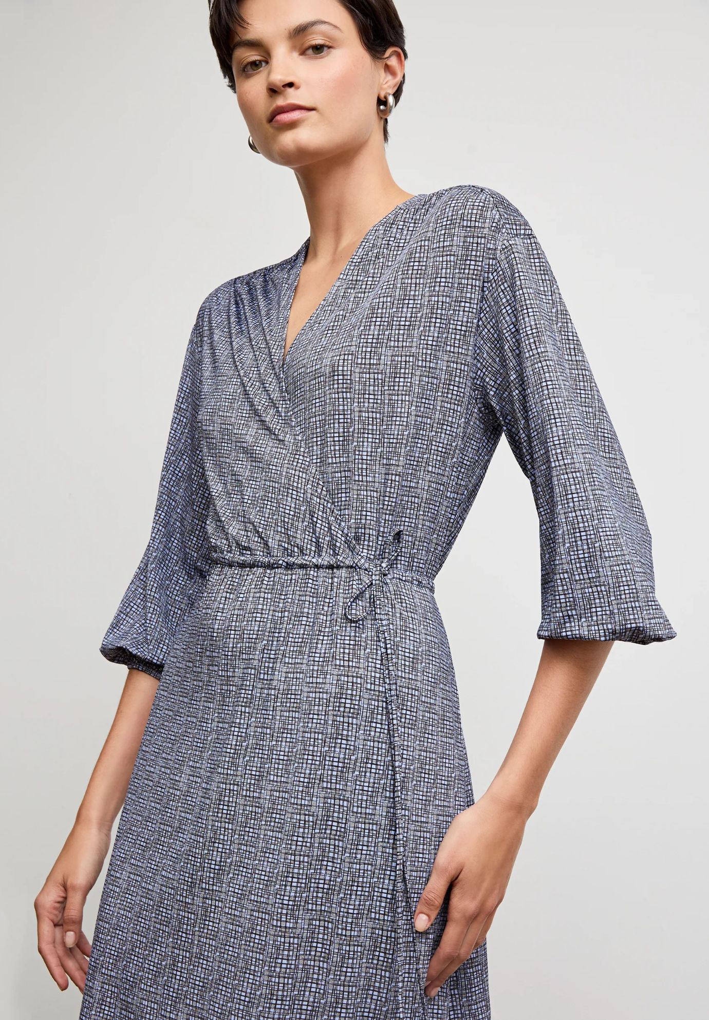 Hope Wrap Dress - Printed Jersey, Blueprint Sketch / Dusty Blue, alternate image number 2