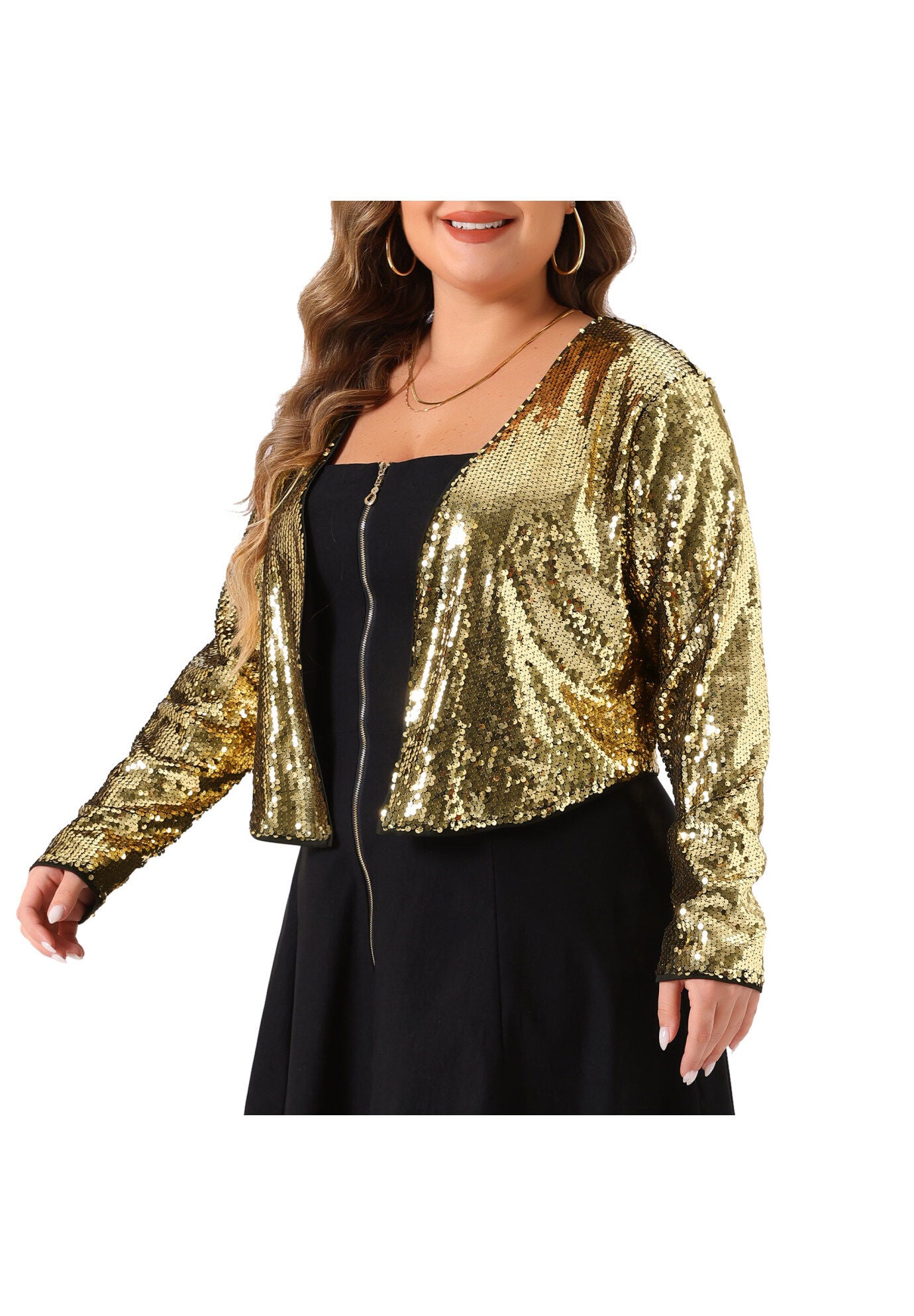 SEQUIN GLITTER SHINNY METALLIC SHRUG JACKET, Gold / Gold, alternate image number 1