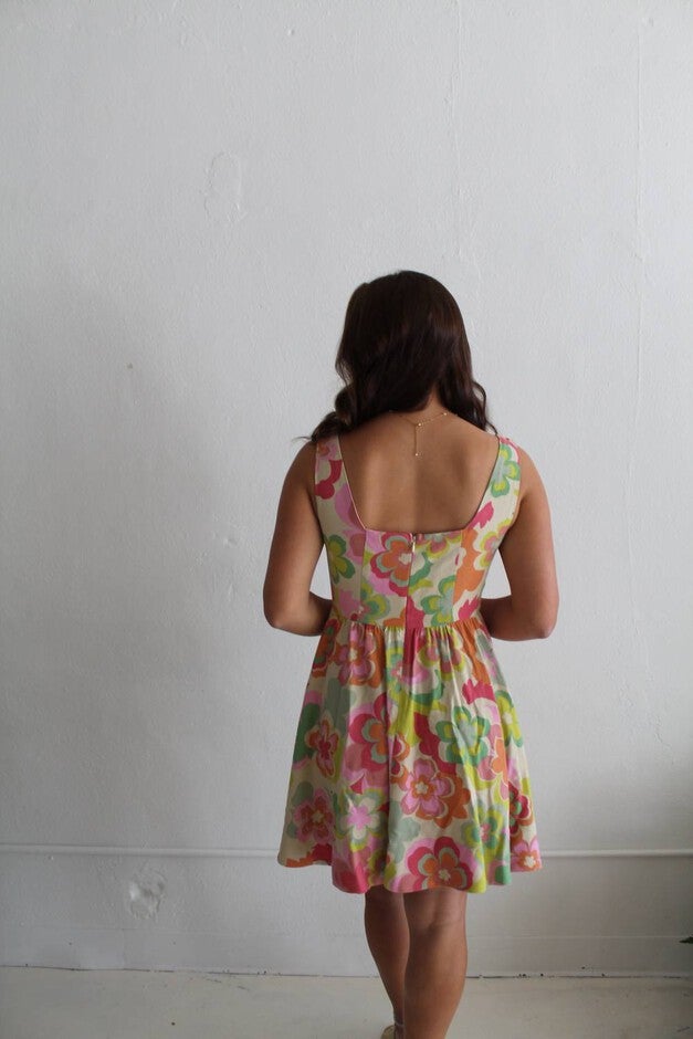 SUPER FLORAL LINEN DRESS, Lime / Light Green, alternate image number null