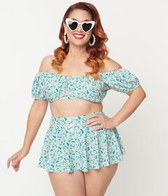 Unique Vintage 1950s Turquoise Retro Hearts Swim Skirt