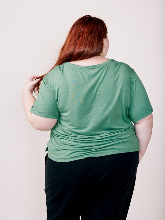 Meghan Drapey V-Neck Tee, Balsam / Kelly Green, alternate image number 2