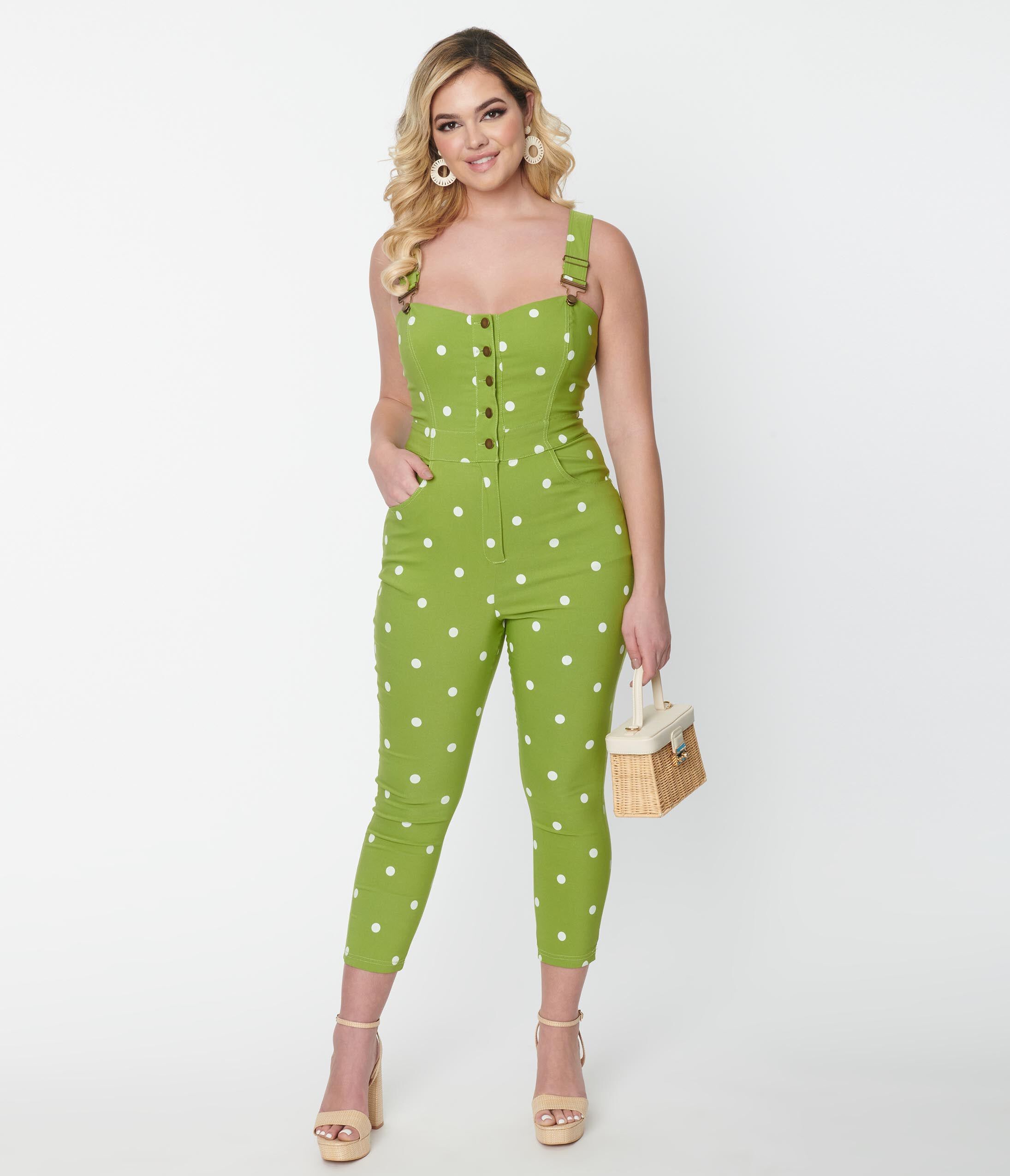 Unique Vintage Green & White Dot Eartha Jumpsuit, , alternate image number 8