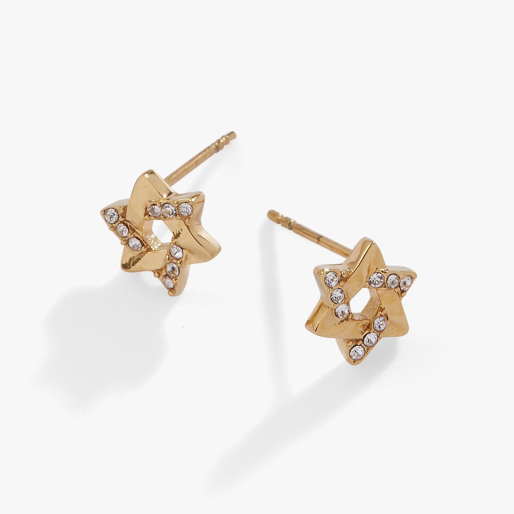 Star of David Mini Stud Earrings, Gold / Gold, alternate image number 1