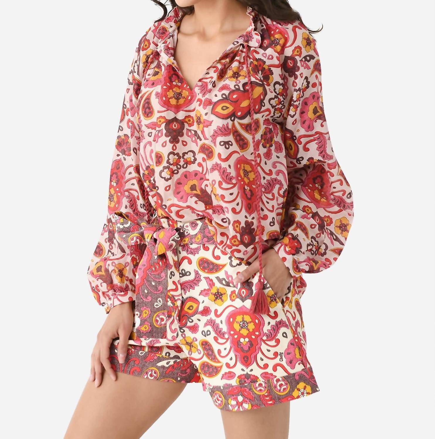 JUNIPER OVERSIZED BLOUSE, Paisley Cream / Red, alternate image number 1