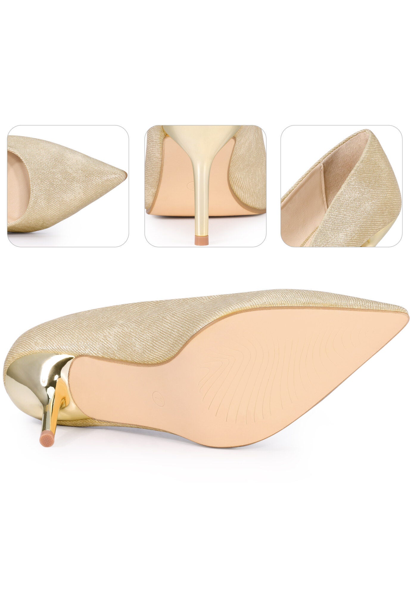 Pointed Toe Stiletto Slip on Pumps Wedding Dress Shoes, Gold / Gold, alternate image number 2