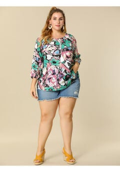 Floral Loose Top Tie 3/4 Sleeve Beach Tunic Blouse