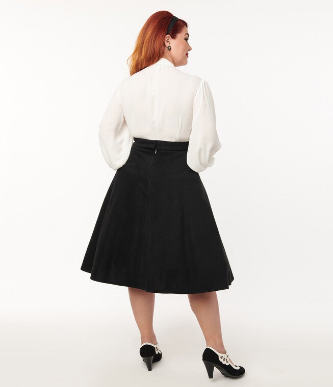 Unique Vintage Black Halloween Music Box Soda Shop Swing Skirt, Black / Black, alternate image number null