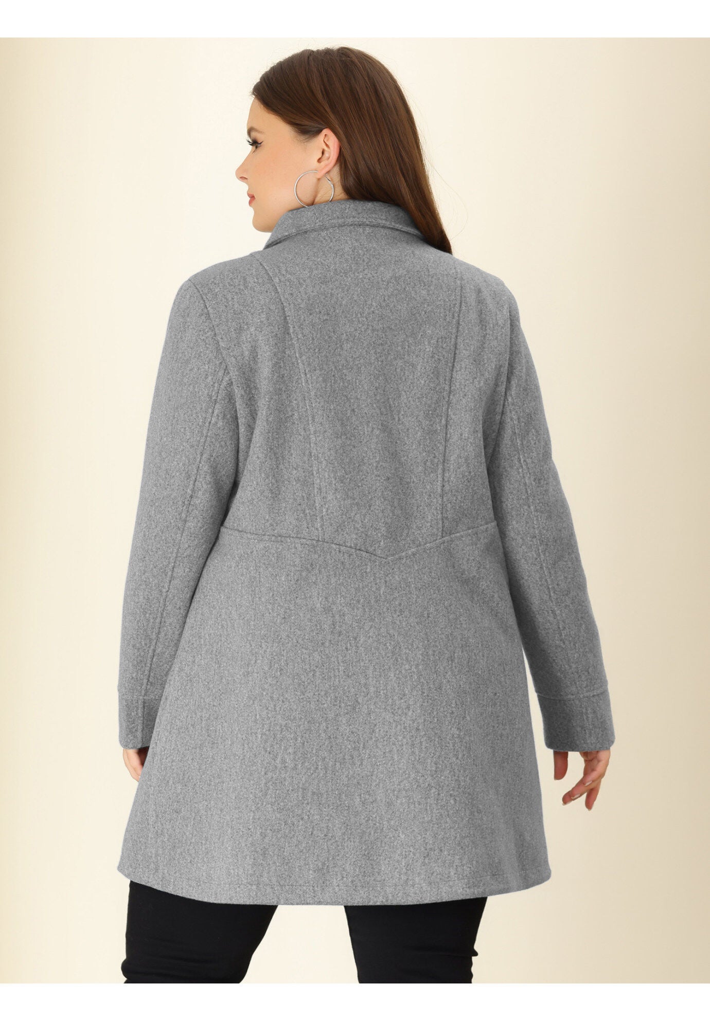 A-Line Peter Pan Collar Double Breasted Peacoat, Grey / Light Grey, alternate image number 3
