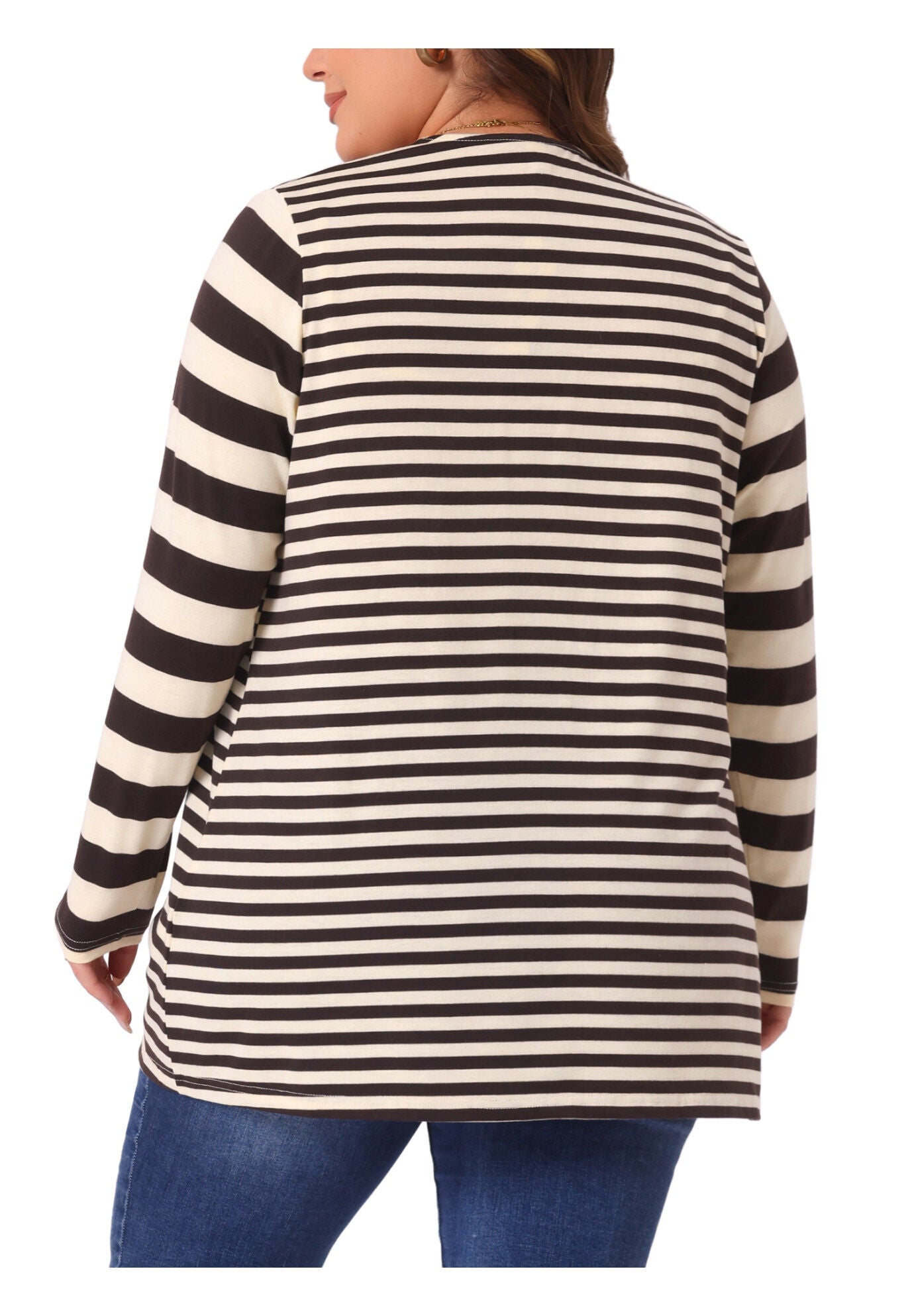 CASUAL STRIPED OPEN FRONT CARDIGAN, Brown / Brown, alternate image number 3