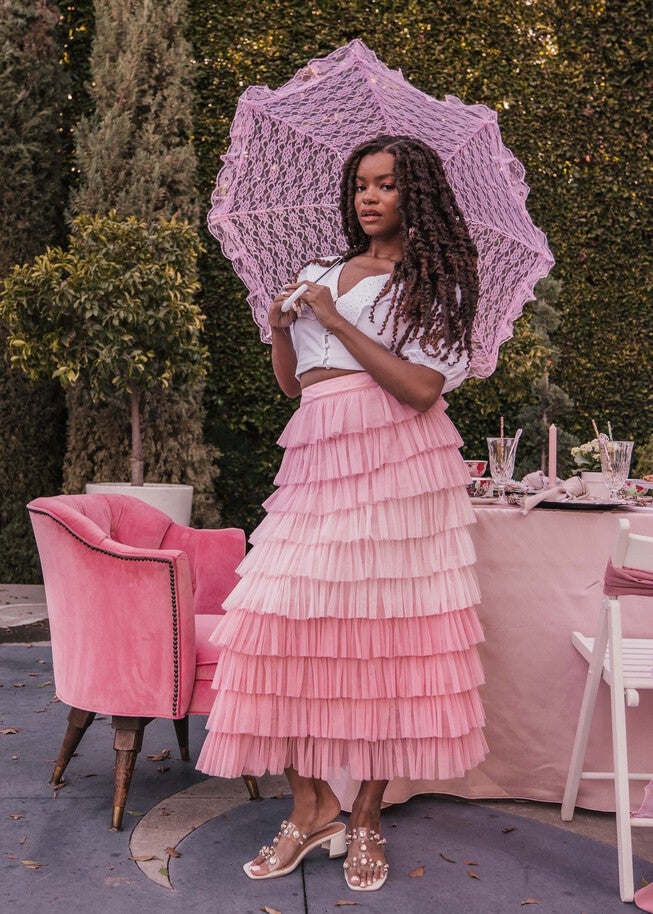 Falling Petals Skirt, Pink / Pink, alternate image number null