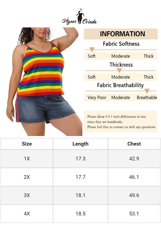 Stripe Cami Sleeveless Stretch Camisole Summer Top, Rainbow / Deep Fuchsia, alternate image number null