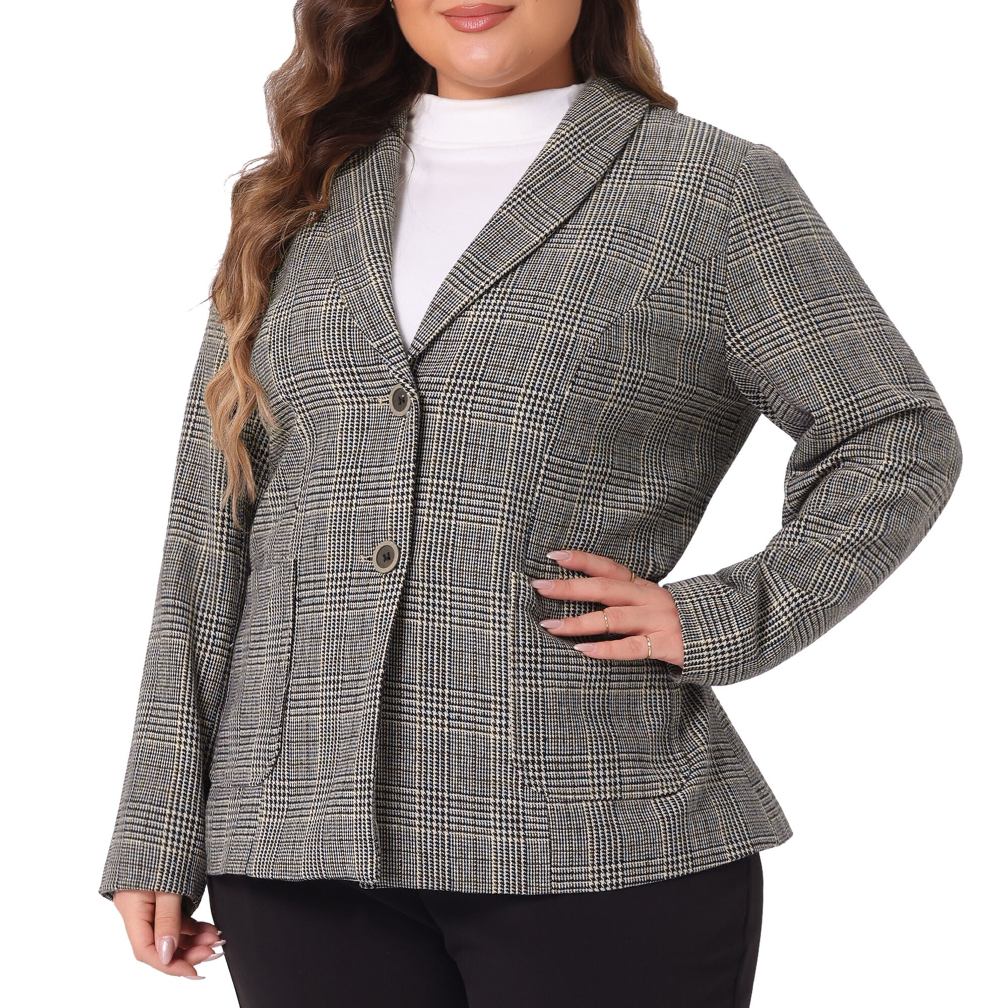 PLAID LAPEL SINGLE BREASTED BLAZER, Black Brown / Brown, alternate image number 1