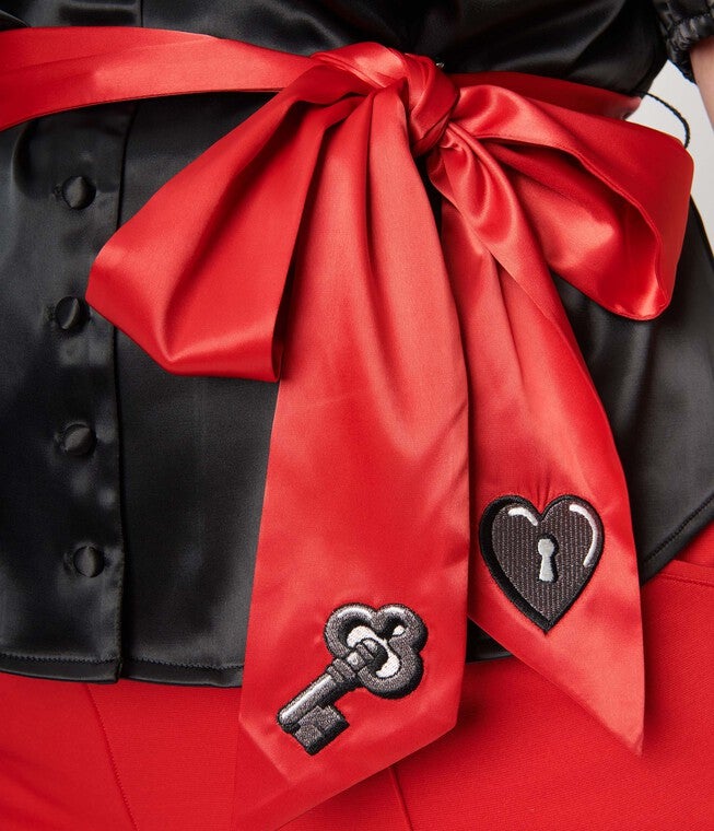 Unique Vintage Plus Size Black & Red Lock & Key Sashed Blouse, Black  Red / Black, alternate image number 1